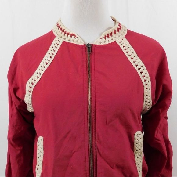 Free People Crochet Inset Baseball Bomber Jacket XS - Picture 5 of 9